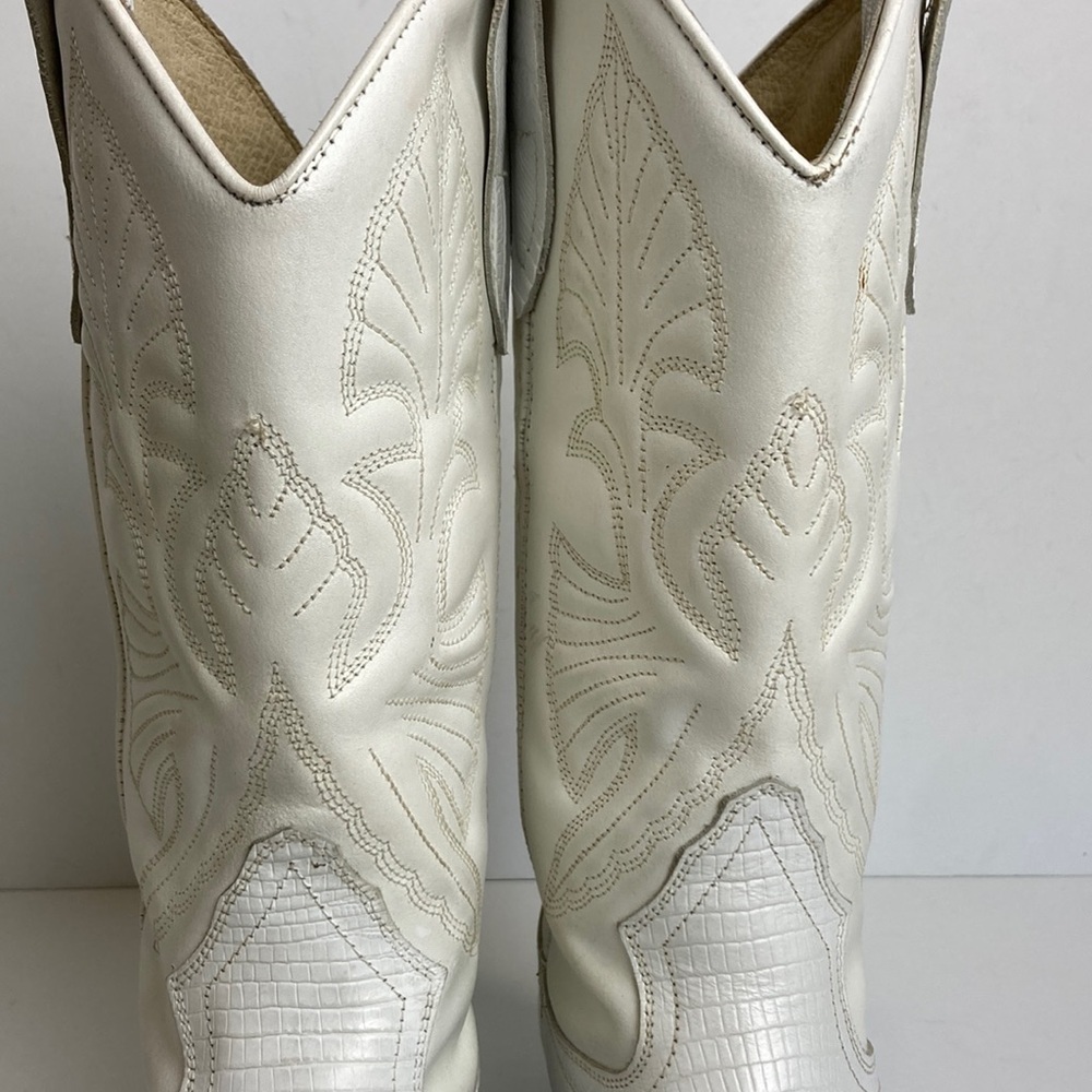 Vintage Brass Plum White Genuine Leather Cowboy Boots 6.5 Rodeo 80’s Rockabilly - Picture 9 of 16